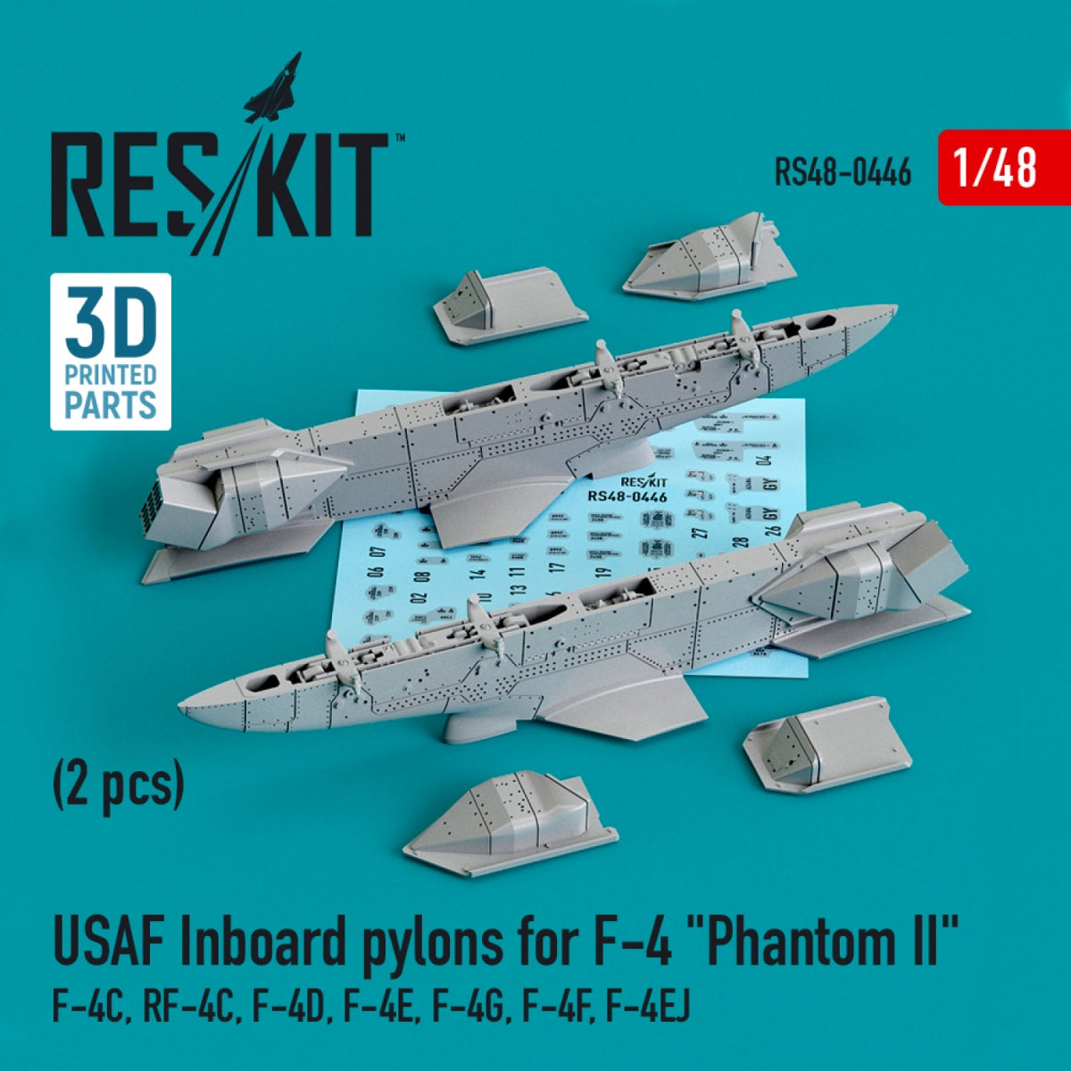 RESKIT RS48-0446 USAF INBOARD PYLONS FOR F-4 "PHANTOM II" (2 PCS) (3D PRINTED) 1/48