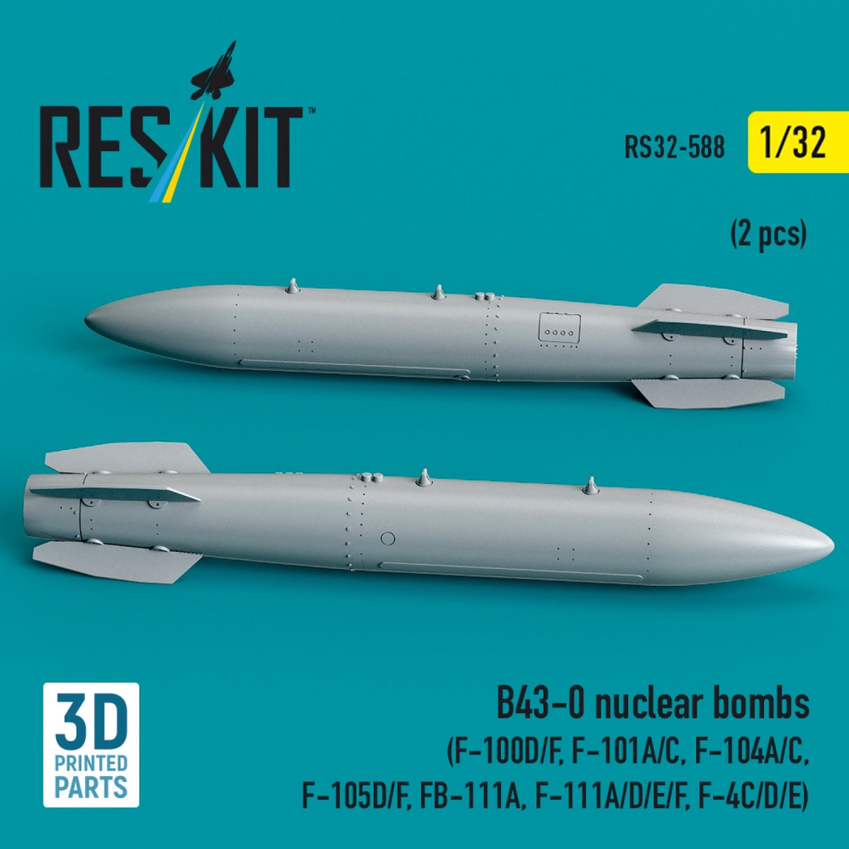 RESKIT RS32-0588 B43-0 nuclear bombs (2 pcs) (F-100D/F, F-101A/C, F-104A/C, F-105D/F, FB-111A, F-111A/D/E/F, F-4C/D/E) (3D Printed) 1/32