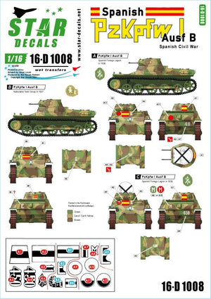 Star Decals 16-D1008 PzKpfw I Ausf B espagnol Guerre civile espagnole - La Guerra Civil 1/16