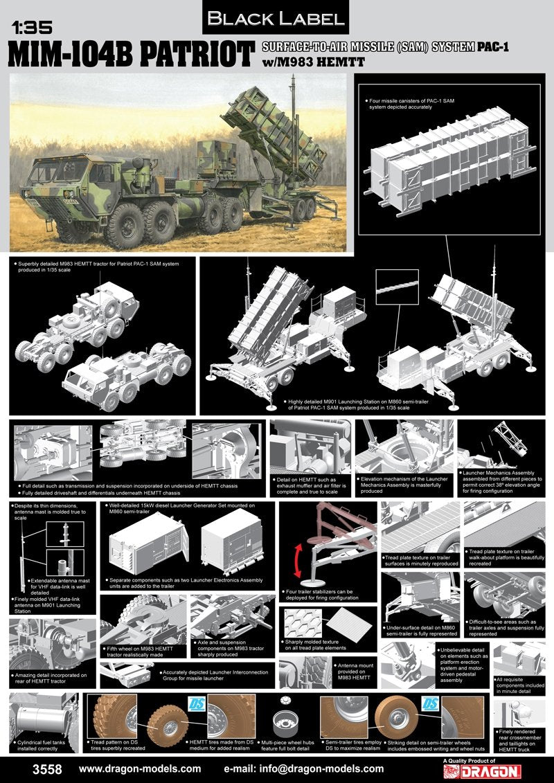 Dragon 3558 MIM-104B Patriot Surface-To-Air Missile (SAM) System (PAC-1) w/M983 HEMTT 1/35 – imagen 4