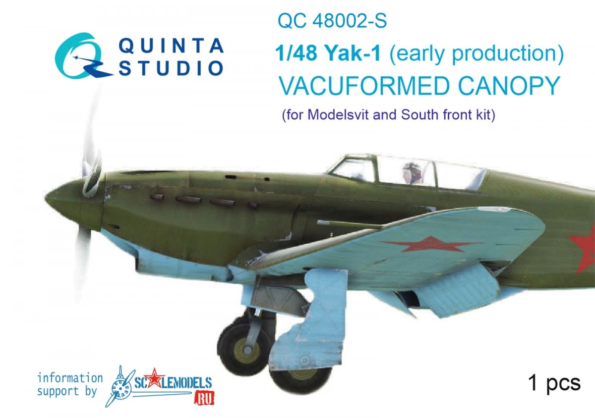 Quinta Studio QC48002-S Verrière transparente thermoformée Yak-1 1 pièce (pour kit SF ou Modelsvit) 1/48