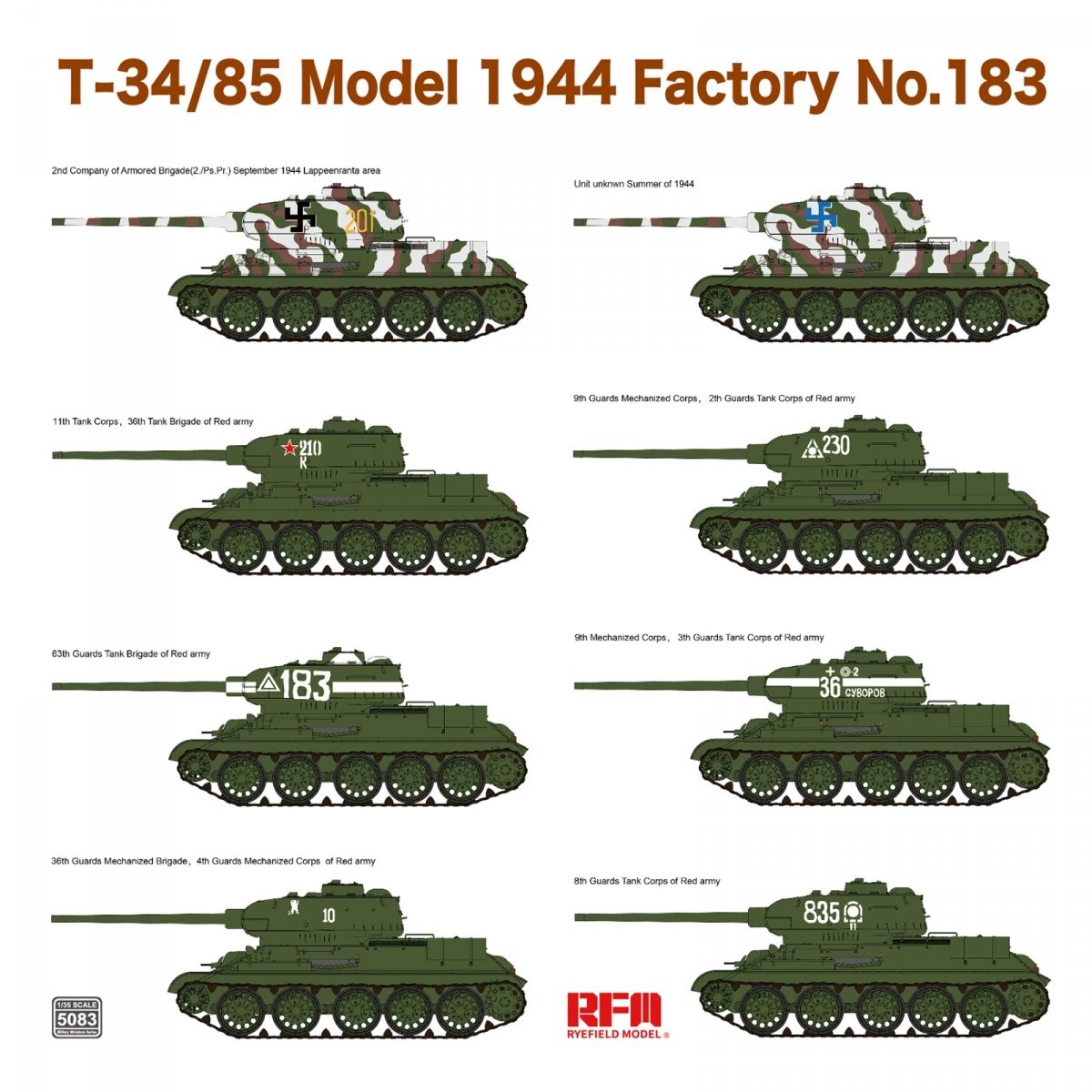 Rye Field Model 5083 T-34/85 Model 1944 Factory No.183 1/35 – immagine 4
