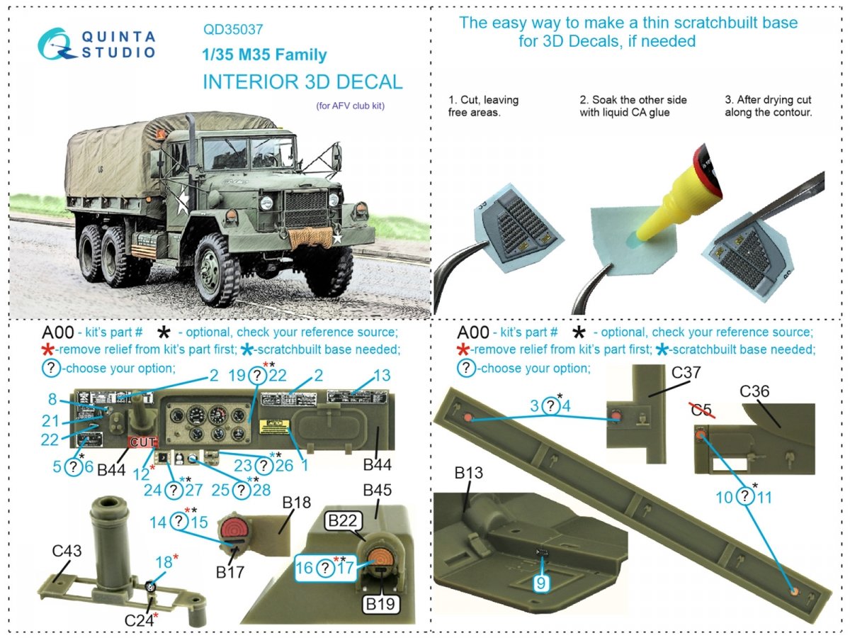 Quinta Studio QD35037 M35 Family 3D-Printed &amp;amp; coloured Interior on decal paper (AFV club) 1/35 – Bild 6