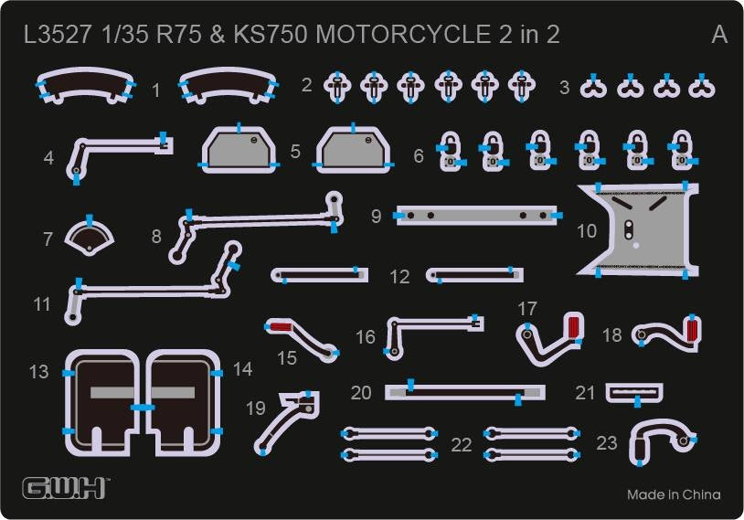 Great Wall Hobby L3527 WWII German Motorcycle R75 &amp;amp; KS750 2 in 2 1/35 – immagine 3