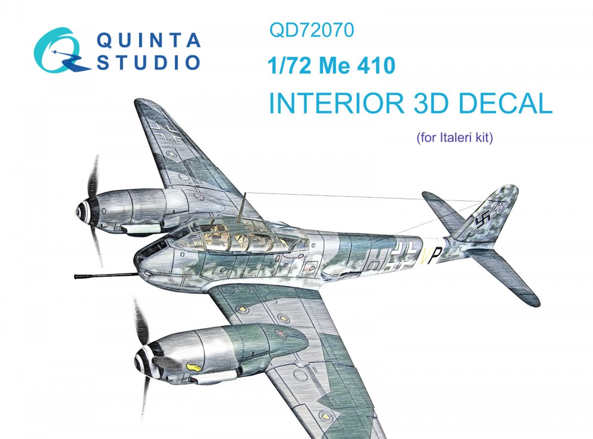 Intérieur imprimé en 3D et coloré sur papier décalcomanie Quinta Studio QD72070 Me 410 (Italeri) à l'échelle 1/72