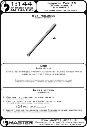 Master AM-144-022 Lufy japońskiego działka 20mm Type 99 Mark 2 (4 szt.) 1/144 – imagen 3