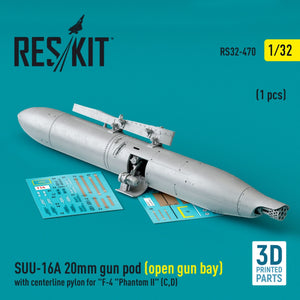 RESKIT RS32-0470 SUU-16A 20mm gun pod (open gun bay) with centerline pylon for F-4 Phantom II (C,D) (1 pcs) (3D Printed) 1/32 – Bild 2