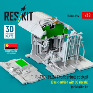 RESKIT RSU48-0494 P-47D-25,26 Thunderbolt cockpit (Basic edition with 3D decals) for MiniArt kit (3D Printed) 1/48