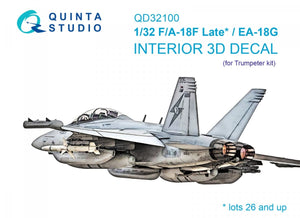 Quinta Studio QD32100 F/A-18F late / EA-18G 3D-Printed &amp;amp; coloured Interior on decal paper (Trumpeter) 1/32