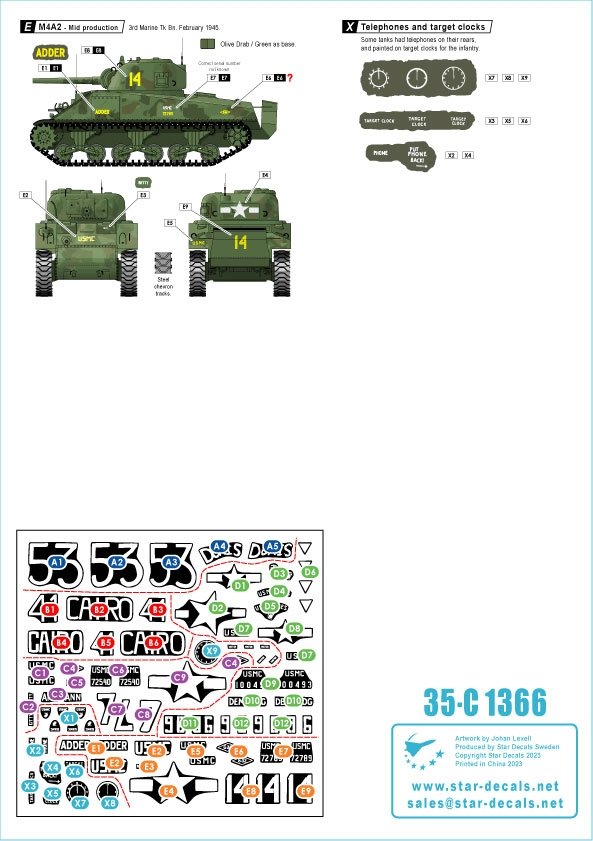 Star Decals 35-C1366 GUERRES DU PACIFIQUE AMÉRICAINES - IWO JIMA Chars Sherman USMC 1/35 – image 2