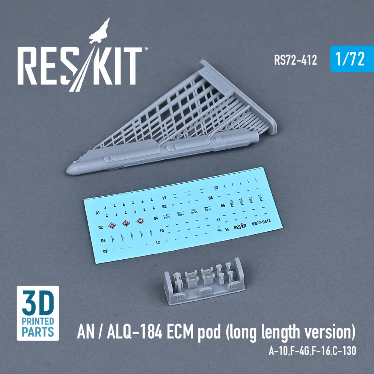 RESKIT RS72-0412 AN / ALQ-184 ECM POD (LONG LENGTH VERSION) (3D PRINTED) 1/72 – immagine 2