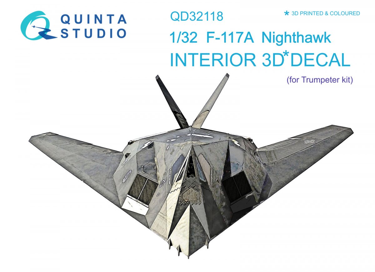 Quinta Studio QD32118 F-117A 3D-Printed &amp; colored Interior on decal paper (Trumpeter) 1/32