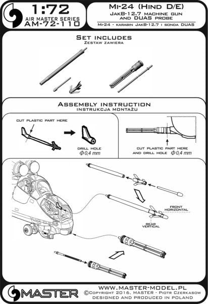 Master AM-72-110 Mi-24 (Hind D/E) - JakB-12.7 machine gun barrel and DUAS probe (metal and resin parts) 1/72 – Bild 16