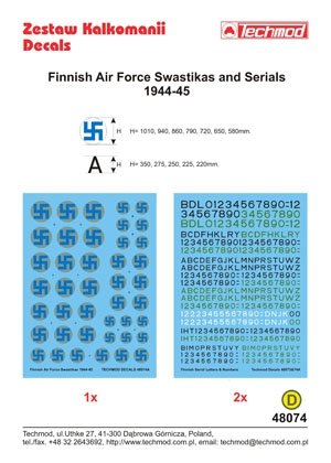 Techmod 48074 - Finnish Air Force Swastikas and Serials 1944-45 1/48 – zdjęcie 2