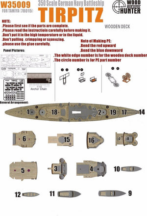 Wood Hunter W35009 Pont en bois Tirpitz allemand pour Tamiya (1/350)