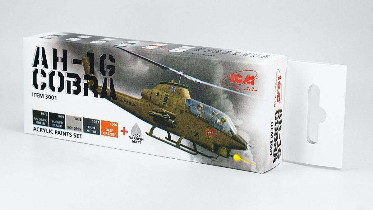 ICM 3001 Acrilyc paint set for ICM Bell AH-1G Cobra US Attack Helicopter 6x12ml – Bild 2