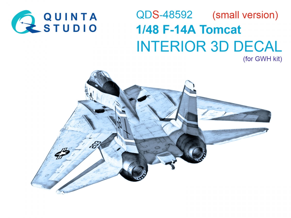 Intérieur imprimé en 3D et coloré sur papier décalcomanie Quinta Studio QDS-48592 F-14A Tomcat (GWH) (Petite version) 1/48