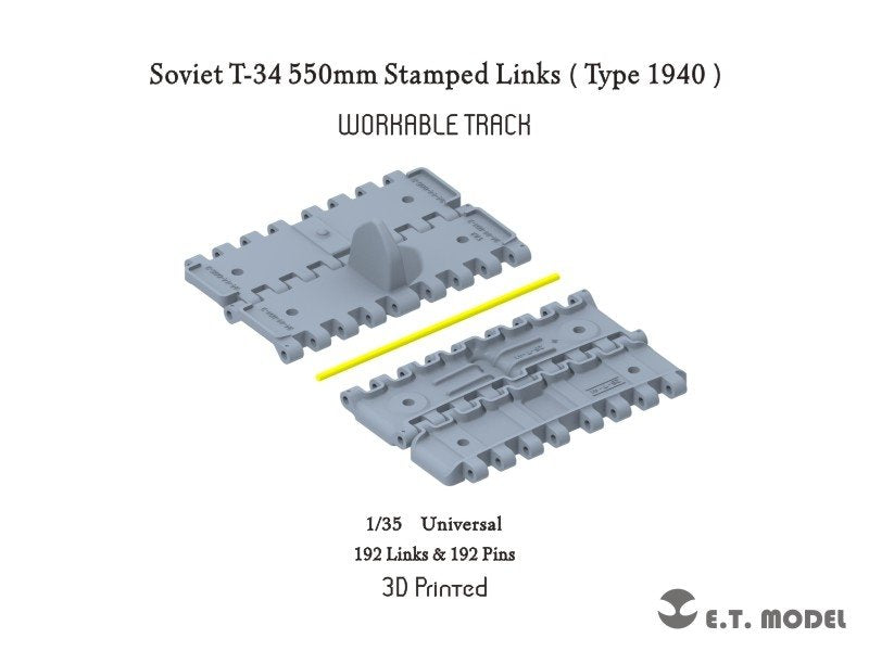 ET Model P35-018 Soviet T-34 550mm Stamped Links（Type 1940）Workable Track ( 3D Printed ) 1/35