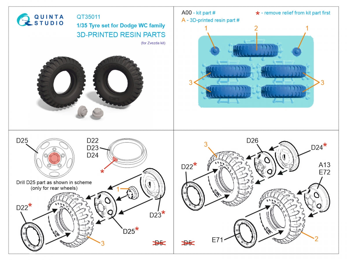 Quinta Studio QT35011 Dodge WC Family tire set (Zvezda) 1/35 – image 9