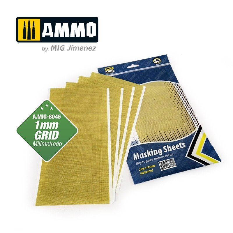 Ammo of Mig Jimenez 8045 MASKING SHEETS 1mm GRID. x5 SHEETS. 290x145mm