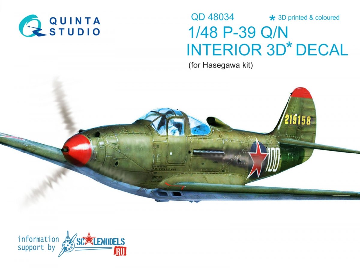 Quinta Studio QD48034 P-39Q/N 3D-Printed &amp;amp; coloured Interior on decal paper (for Hasegawa kit) 1/48