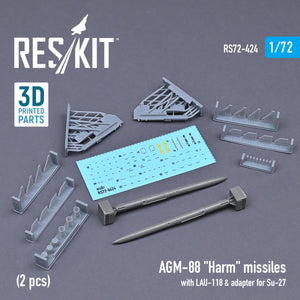 RESKIT RS72-0424 AGM-88 &amp;quot;HARM&amp;quot; MISSILES WITH LAU-118 &amp;amp; ADAPTER FOR SU-27 (2 PCS) 1/72 – immagine 2