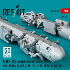 RESKIT RS48-0557 MBD2-67U multiple bombs racks (2 pcs) (MiG-21, MiG-23, MiG-27(М), MiG-29, Su-25, Su-24, Yak-38) (3D Printed) 1/48