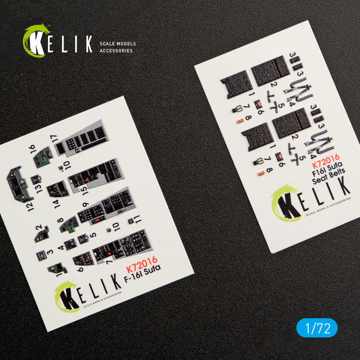 KELIK K72016 F-16I "SUFA" INTERIOR 3D DECALS FOR KINETIC KIT 1/72