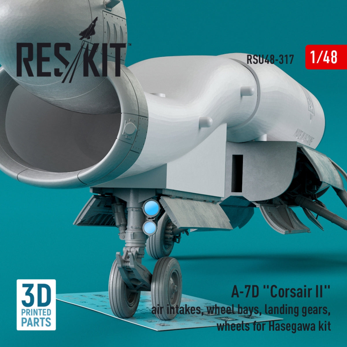 RESKIT RSU48-0317 A-7D &amp;quot;CORSAIR II&amp;quot; AIR INTAKES, WHEEL BAYS, LANDING GEARS, WHEELS FOR HASEGAWA KIT (3D PRINTED) 1/48 – image 3