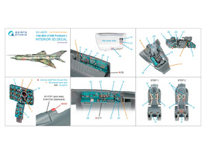Quinta Studio QD+48576 MiG-21SM Fishbed-J 3D-Printed &amp;amp; coloured Interior on decal paper (Eduard) (with 3D-printed resin parts) 1/48 – Bild 2