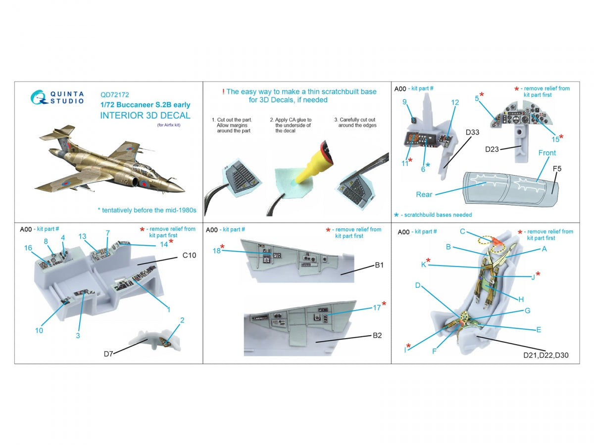 Quinta Studio QD72172 Blackburn Buccanneer S.2B Early 3D-Printed &amp;amp; coloured Interior on decal paper (Airfix) 1/72 – immagine 3