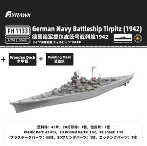FlyHawk Model FH1133 German Navy Battleship Tirpitz (1942) 1/700