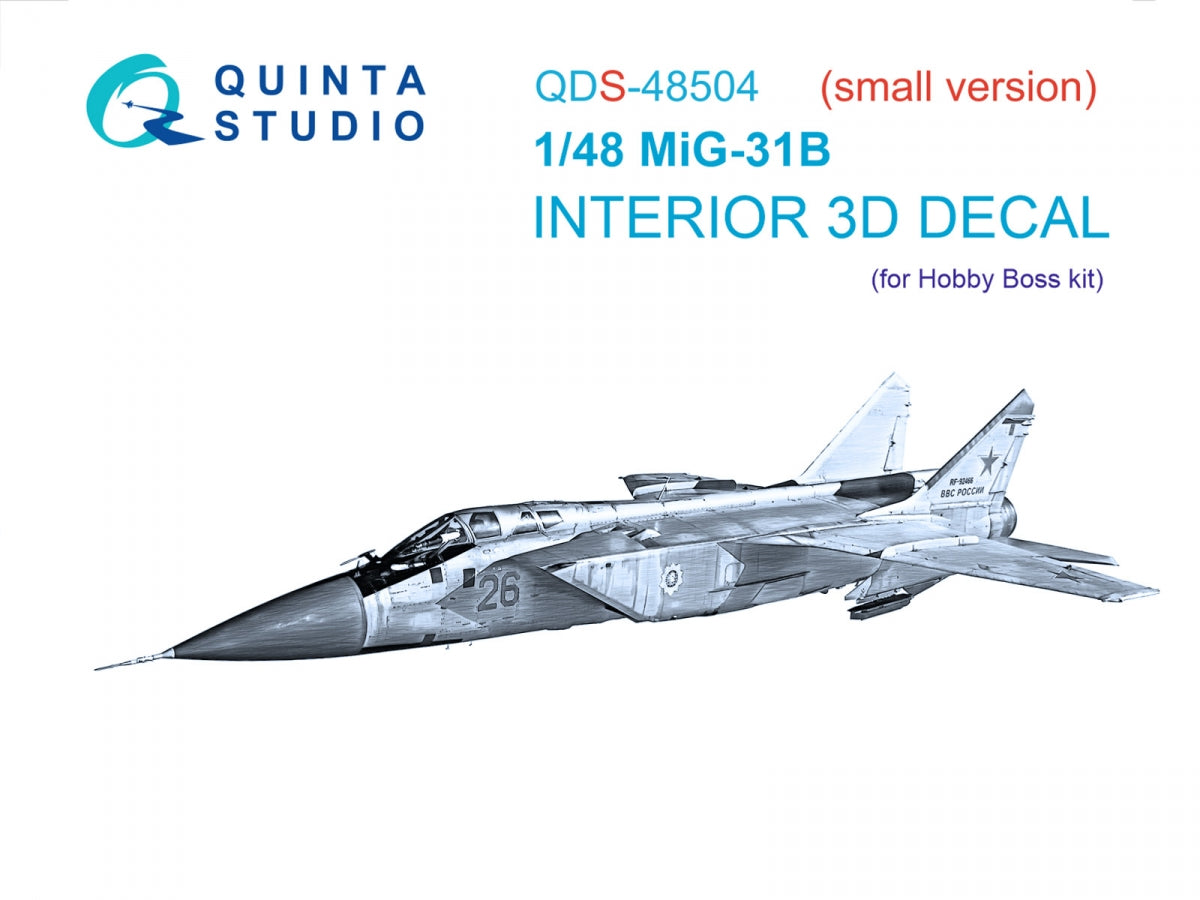 Intérieur imprimé en 3D et coloré sur papier décalcomanie Quinta Studio QDS-48504 MiG-31B (Hobby Boss) (Petite version) 1/48