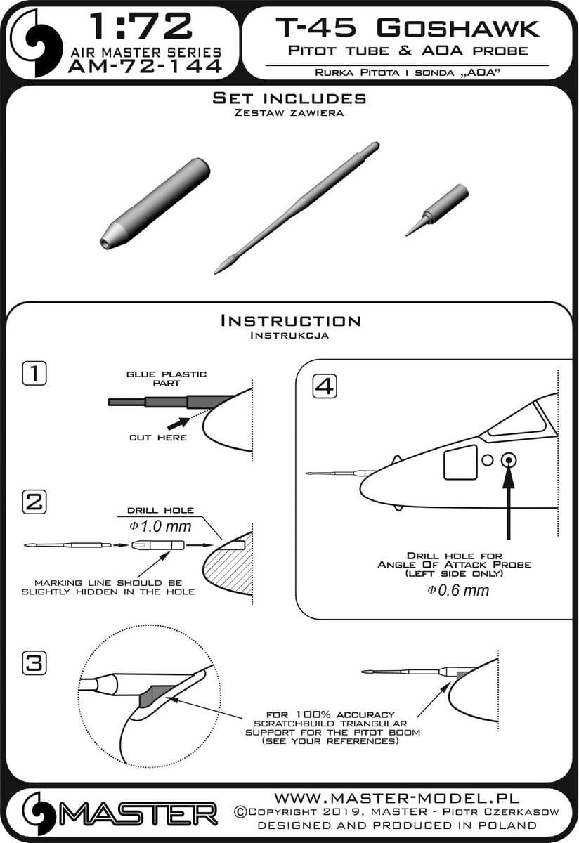Master AM-72-144 T-45 Goshawk - Pitot Tube &amp;amp; Angle Of Attack probe 1/72 – immagine 4