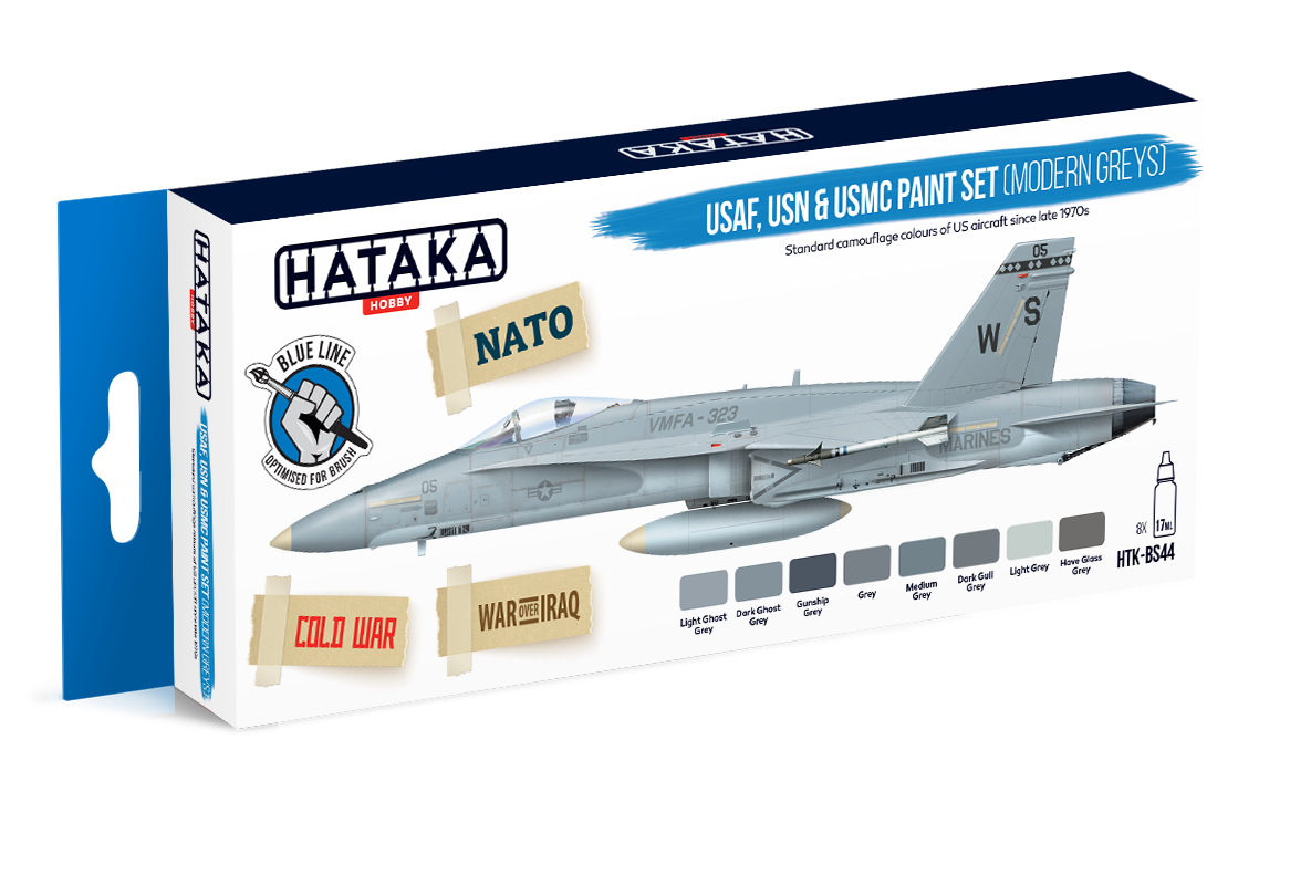 Hataka HTK-BS44 BLUE LINE – USAF, USN &amp;amp; USMC paint set (modern grays) 8x17ml