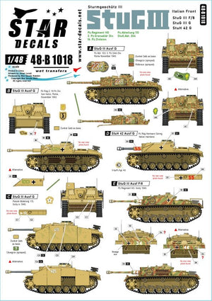 Star Decals 48-B1018 StuG III avant italien. Sturmgeschutz III Ausf F/8, StuG III Ausf G et StuH 42 Ausf G 1/48