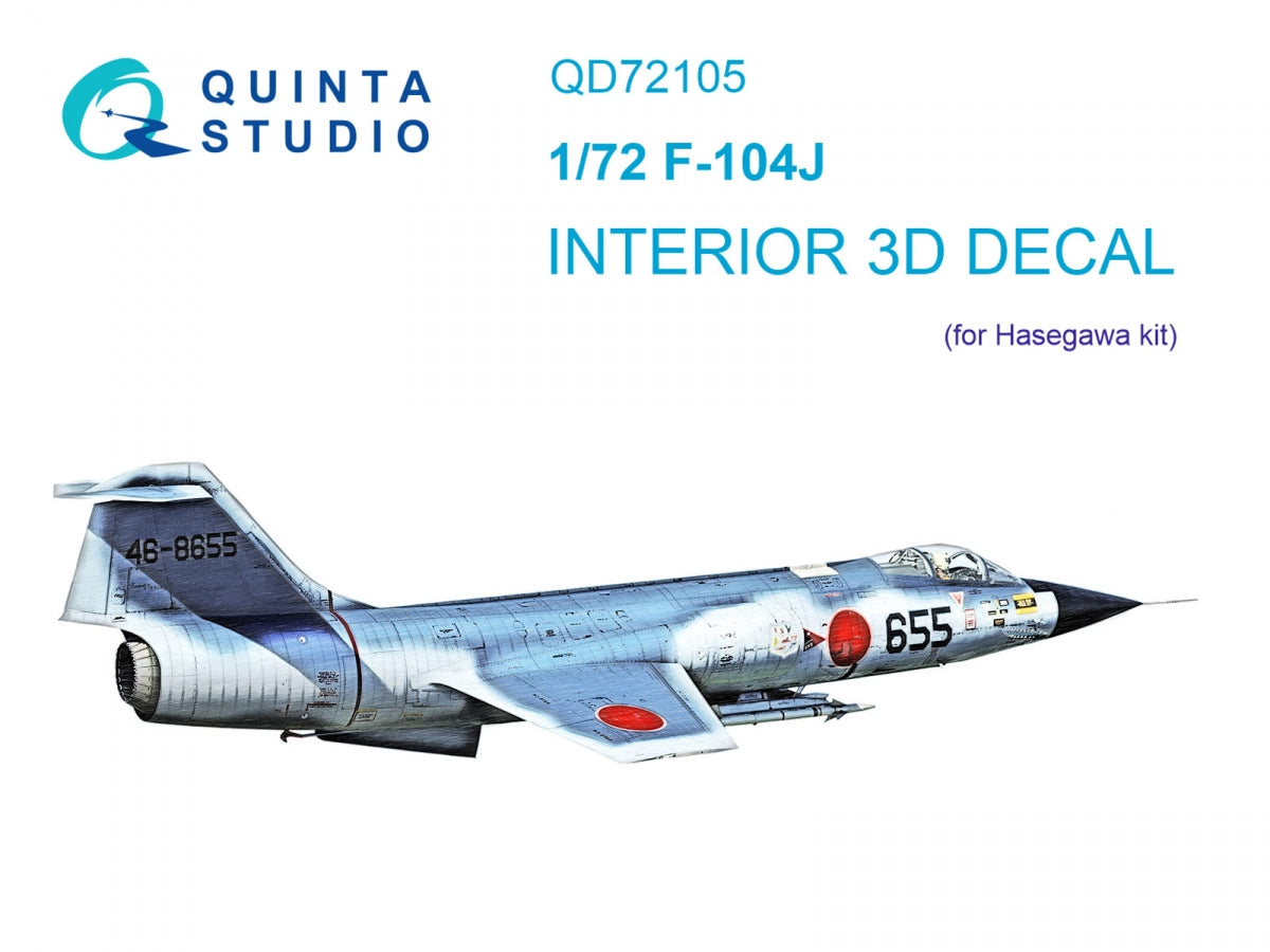 Quinta Studio QD72105 F-104J 3D-Printed &amp; colored Interior on decal paper (Hasegawa) 1/72