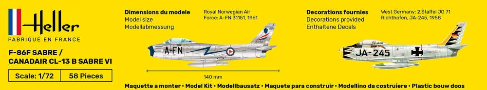 Heller 56277 F-86F SABRE / CANADAIR CL-13 B SABRE VI - Kit de démarrage 1/72 – image 6