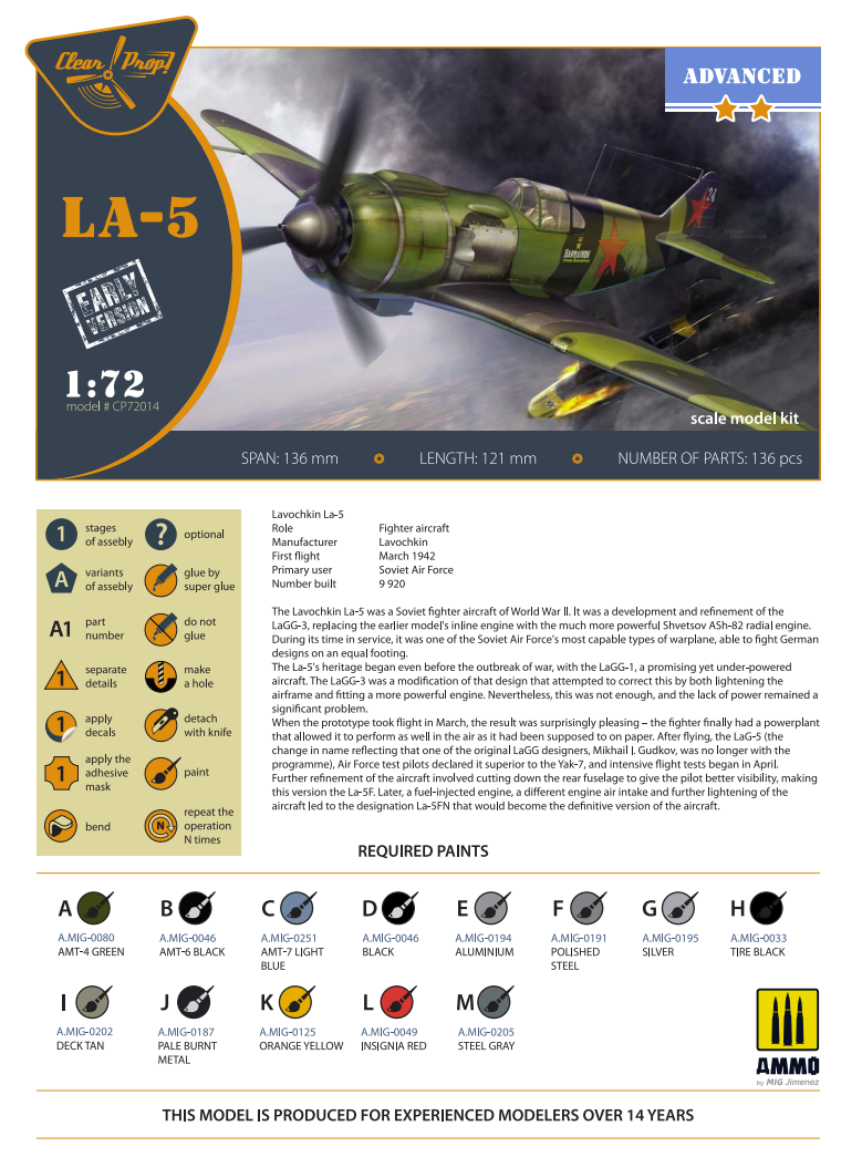 Clear Prop! CP72014 La-5 early version ADVANCED KIT 1/72 – zdjęcie 2