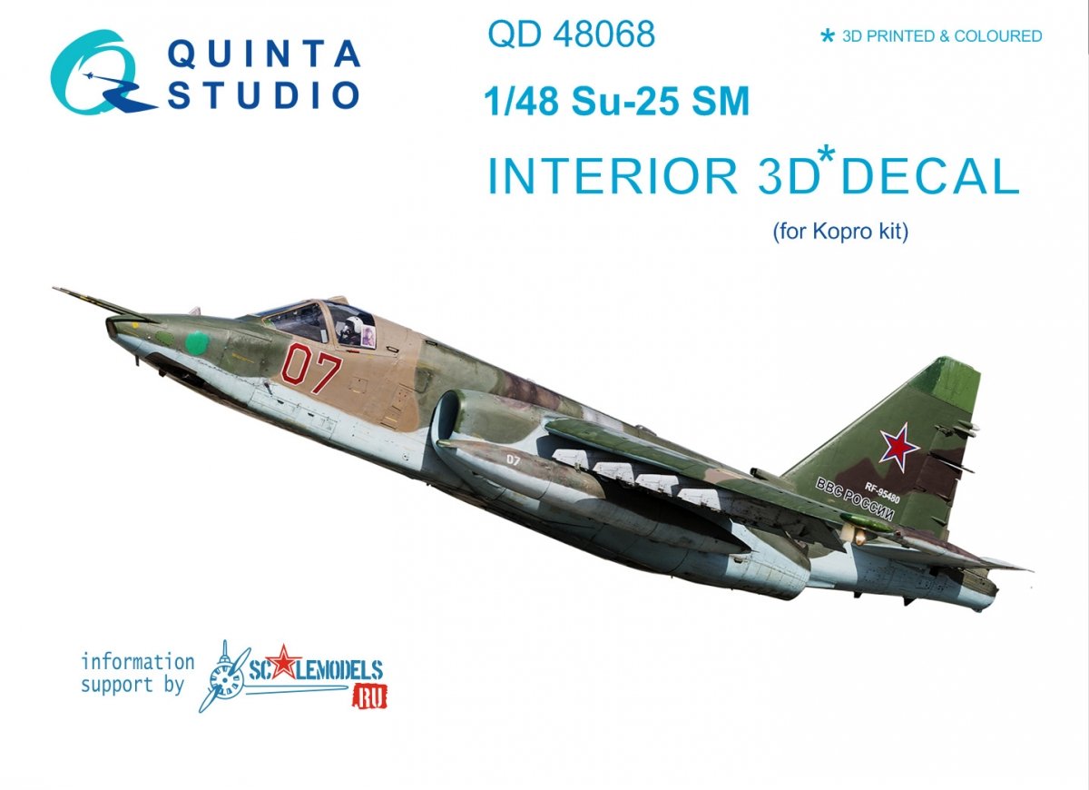 Quinta Studio QD48068 Su-25SM 3D-Printed &amp;amp; coloured Interior on decal paper (for KP kit) 1/48