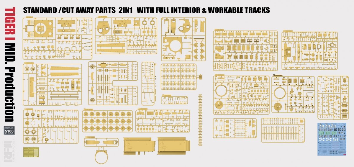 Rye Field Model 5100 TIGER I MID.Production STANDARD/CUT AWAY PARTS 2 IN 1 WITH FULL INTERIOR&amp;amp;WORKABLE TRACKS 1/35 – zdjęcie 6