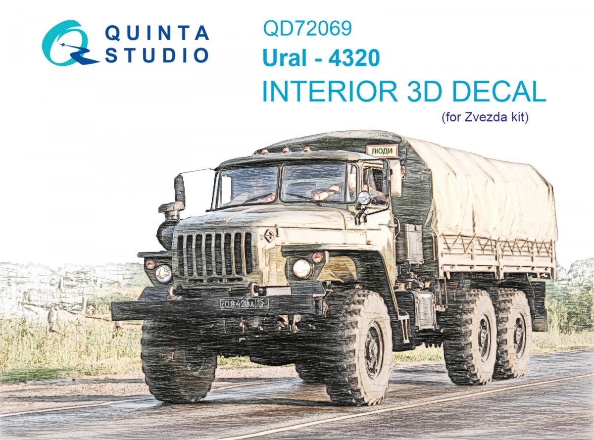 Quinta Studio QD72069 Ural-4320 3D-Printed &amp;amp; coloured Interior on decal paper (Zvezda) 1/72