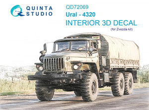 Quinta Studio QD72069 Ural-4320 3D-Printed &amp;amp; coloured Interior on decal paper (Zvezda) 1/72