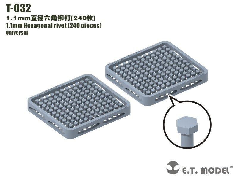 Rivet hexagonal ET modèle T-032 1,1 mm (240 pièces) (rivets)