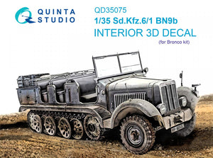Quinta Studio QD35075 Sd.Kfz.6-1 BN9b 3D-Printed &amp;amp; coloured Interior on decal paper (Bronco) 1/35