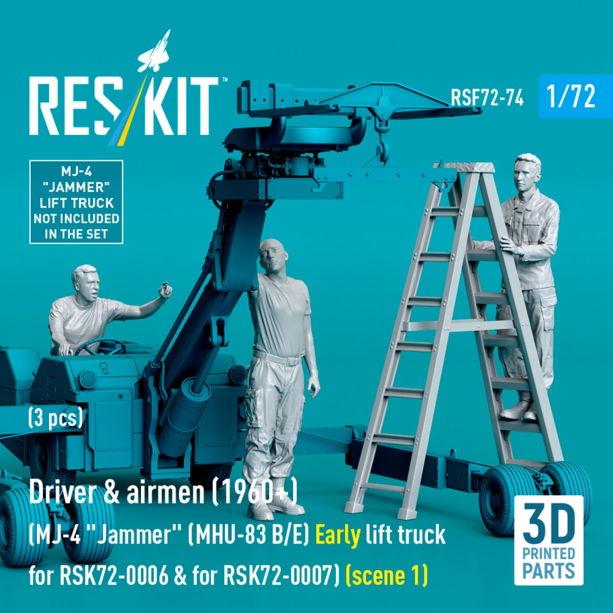RESKIT RSF72-0074 Conducteur et aviateurs (1960+) (3 pièces) (MJ-4 « Jammer » (MHU-83 B/E) Chariot élévateur ancien pour RSK72-0006 et RSK72-0007) (scène 1) (Impression 3D) 1/72 – image 3