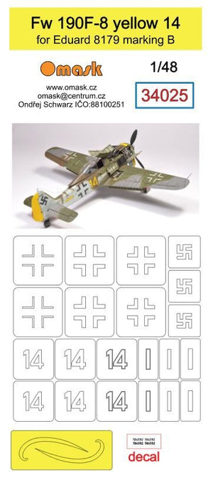 Masque Omask 34025 Fw 190F-8 (jaune 14) pour Eduard 8179 marquage B 1/48