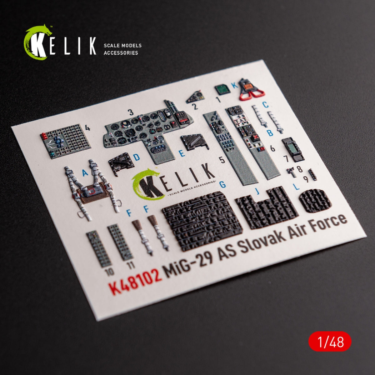 KELIK K48102 Mig-29AS - décalcomanies 3D intérieures pour maquette Academy au 1/48 