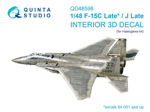 Quinta Studio QD48598 F-15A/F-15C Early/F-15J Early 3D-Printed &amp;amp; colored Interior on decal paper (Hasegawa) 1/48