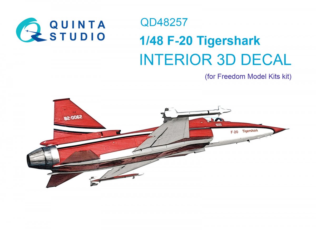 Quinta Studio QD48257 F-20 Tigershark 3D-Printed &amp;amp; coloured Interior on decal paper (Freedom Model) 1/48